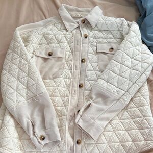 Quilted Button-Up Shacket in Cream